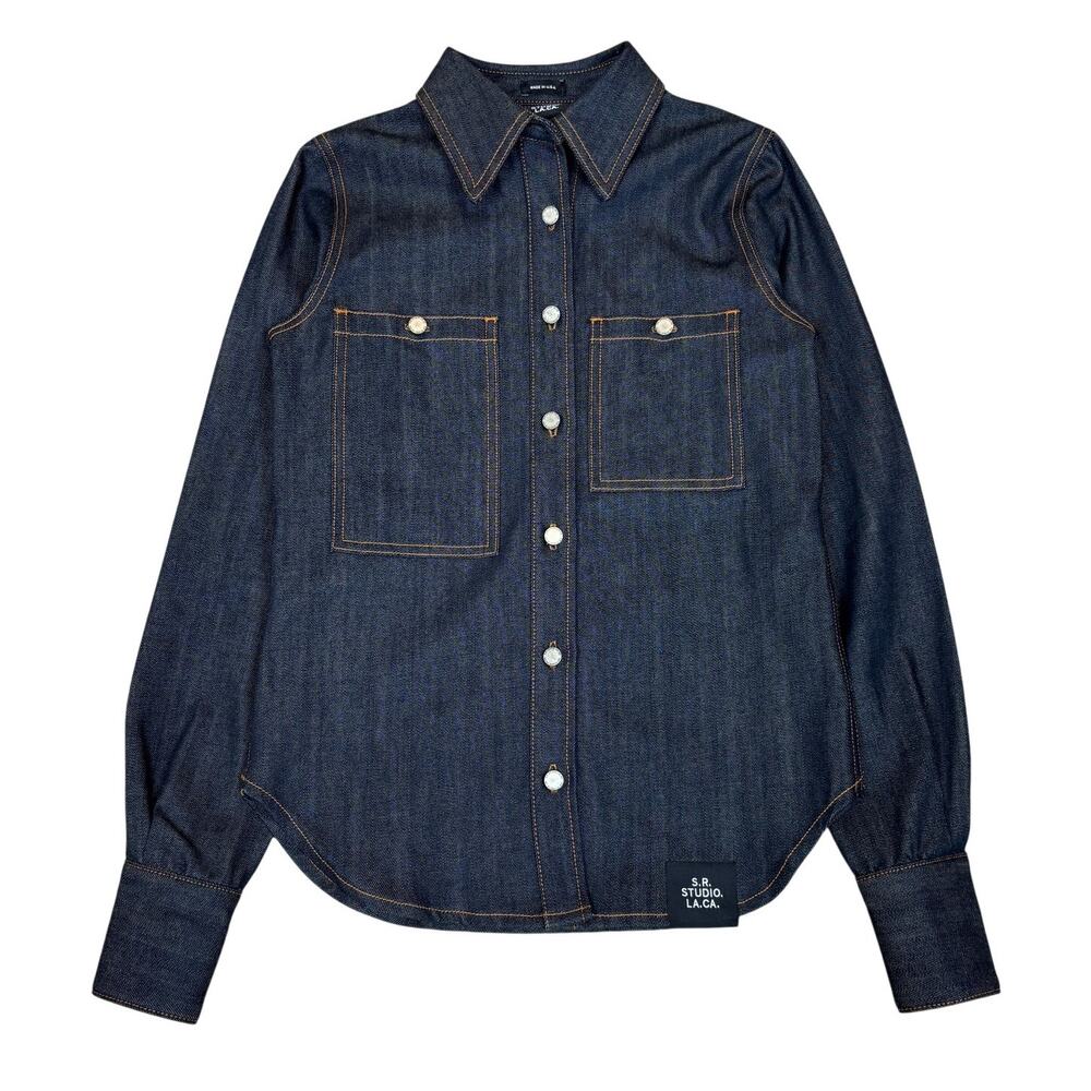 S.R. Studio L.A. CA. Denim Button Down Contrast Stitch Shirt Women's Small RARE